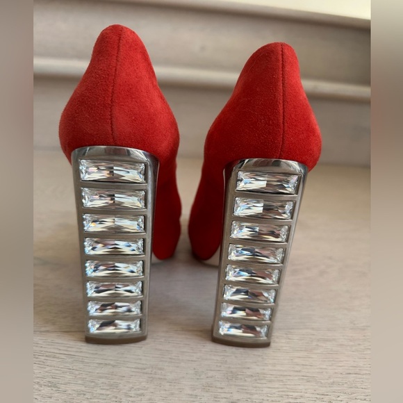 MIU MIU red suede peep toe crystal heels size 36 - Picture 5 of 12